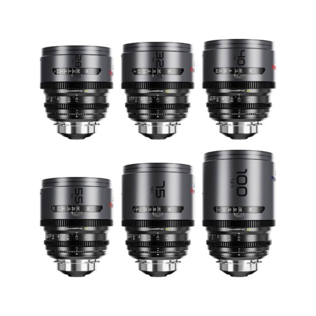 DZOFILM Pavo 2x Anamorphic 6-Lens Set (28/32/40/55/75/100mm T2.1, Neutral Coating, PL & EF)