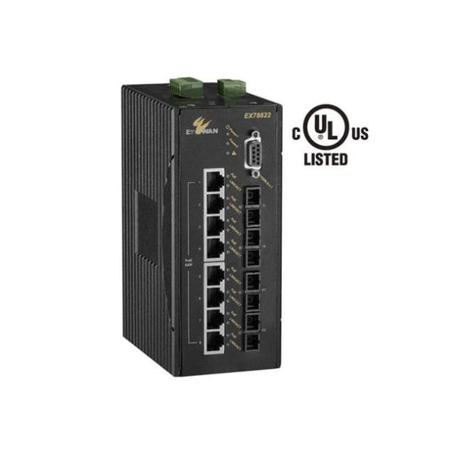 Etherwan Hardened Managed 8-Port 10/100Base-Tx Poe + 2-Port Gigabit 100/1000Base Sfp (Ddm)